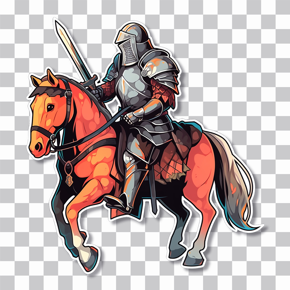 medieval knight with sword on horseback sticker cover