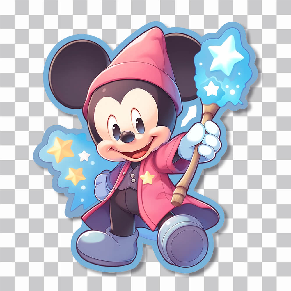 mickey mouse with a magic wand blue stroke sticker cover