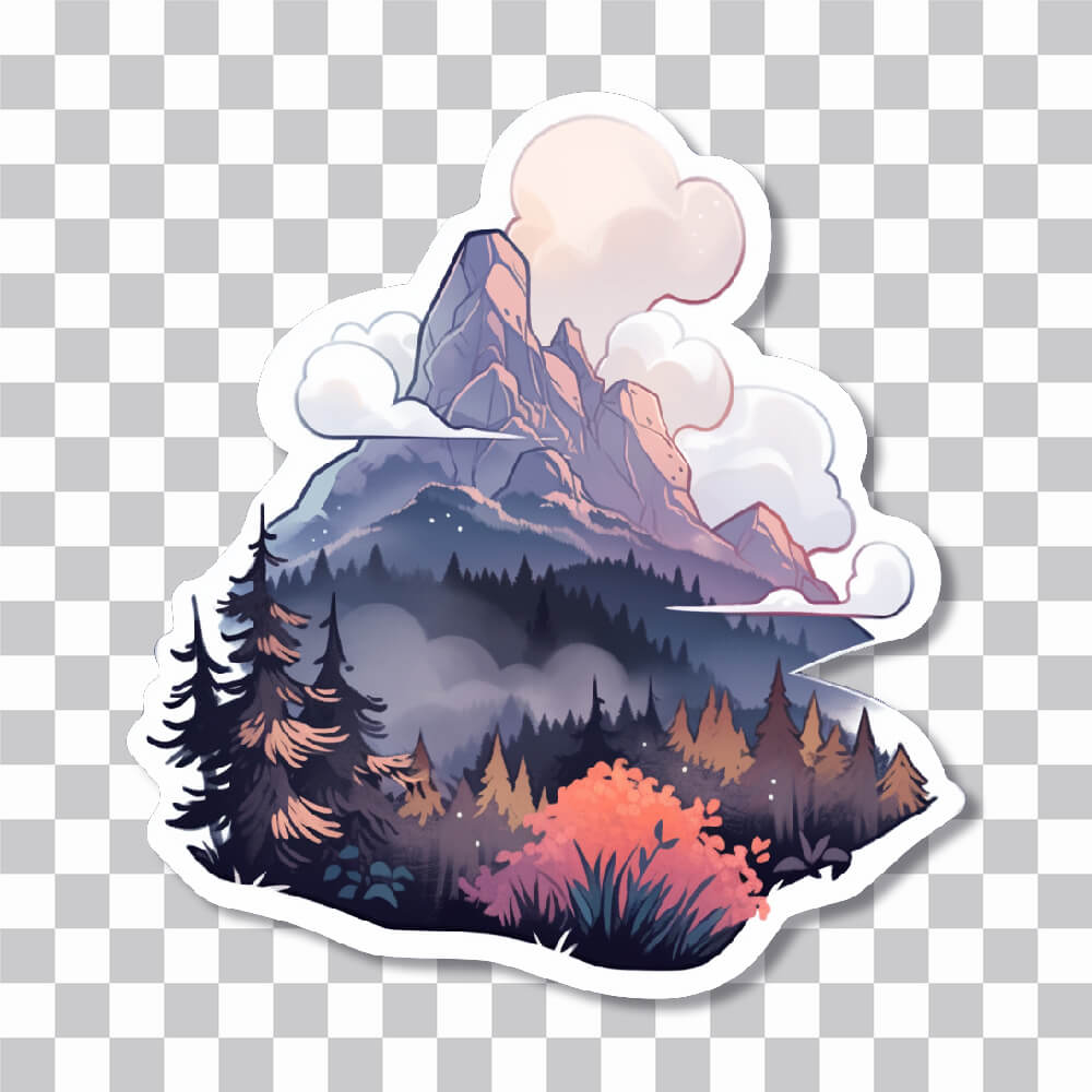 misty forest in the mountains sticker cover