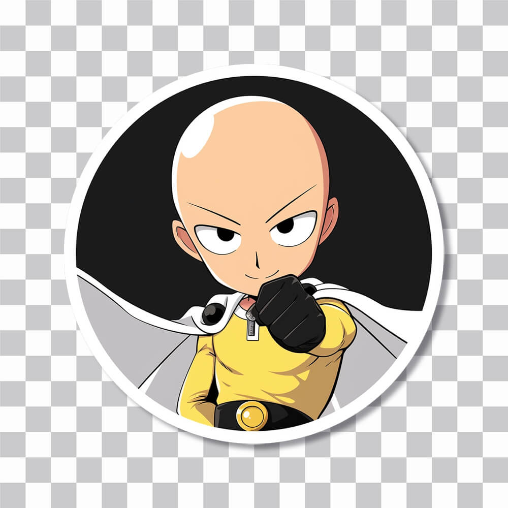 one punch man saitama clenched fist black round sticker cover