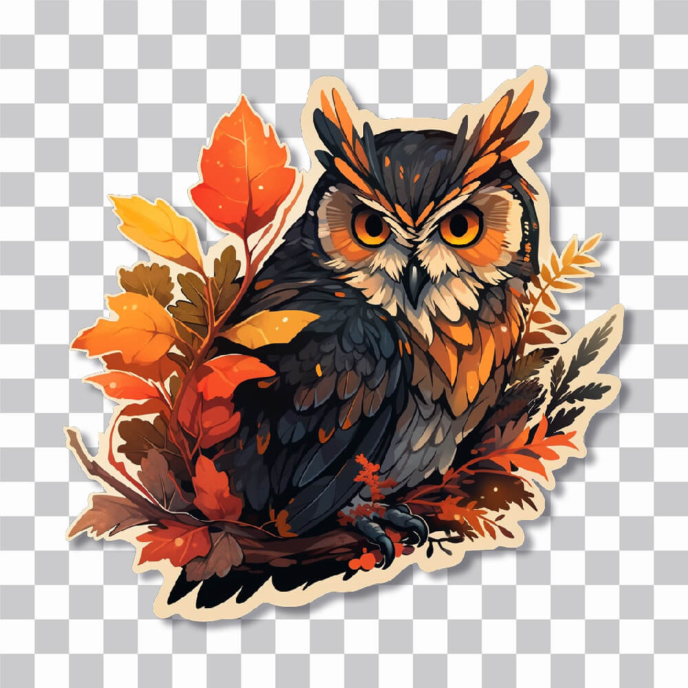 owl in fall foliage sticker cover