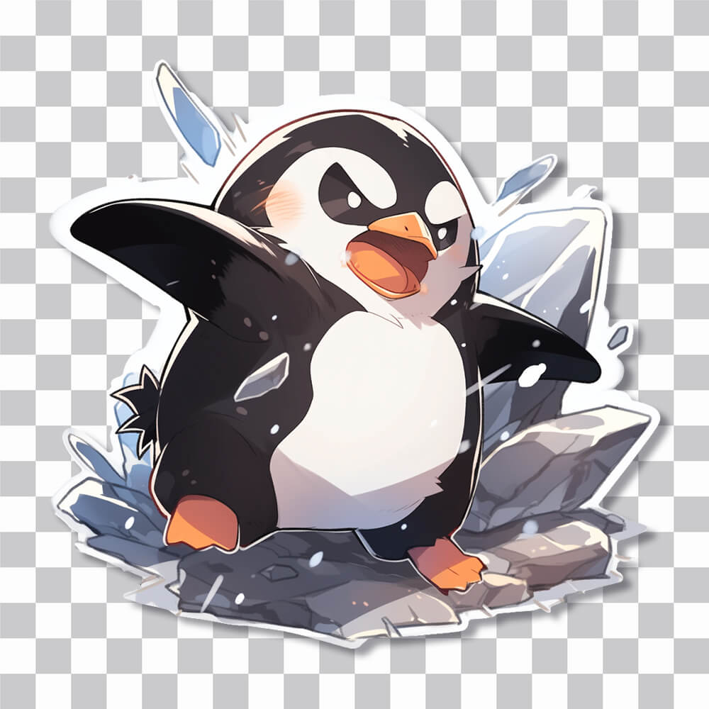 penguin in snow battles sticker cover