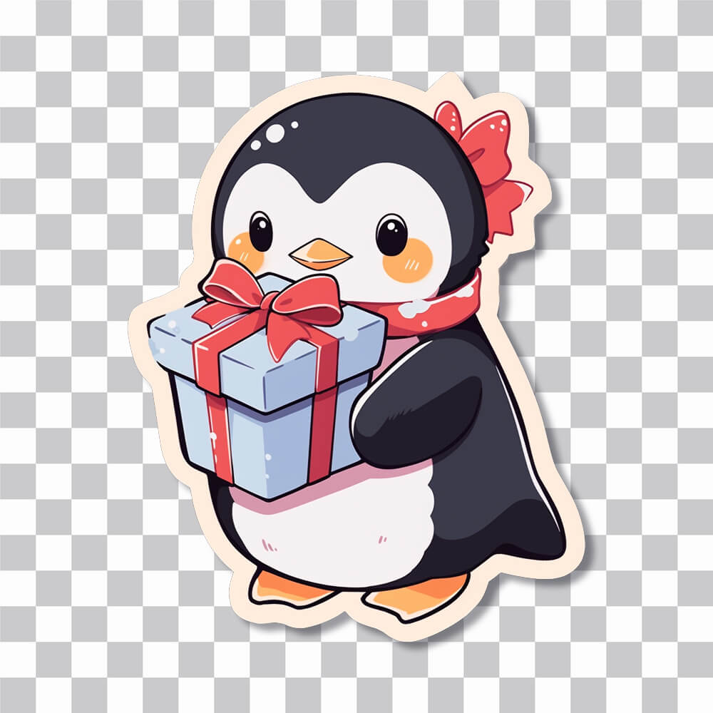 penguin with a christmas gift sticker cover