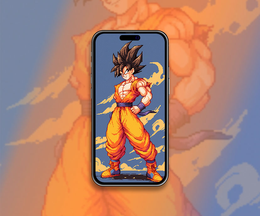 Fond d'écran d'art pixelisé vintage de Goku. Fond d'écran d'art rétro de Dragon Ball.