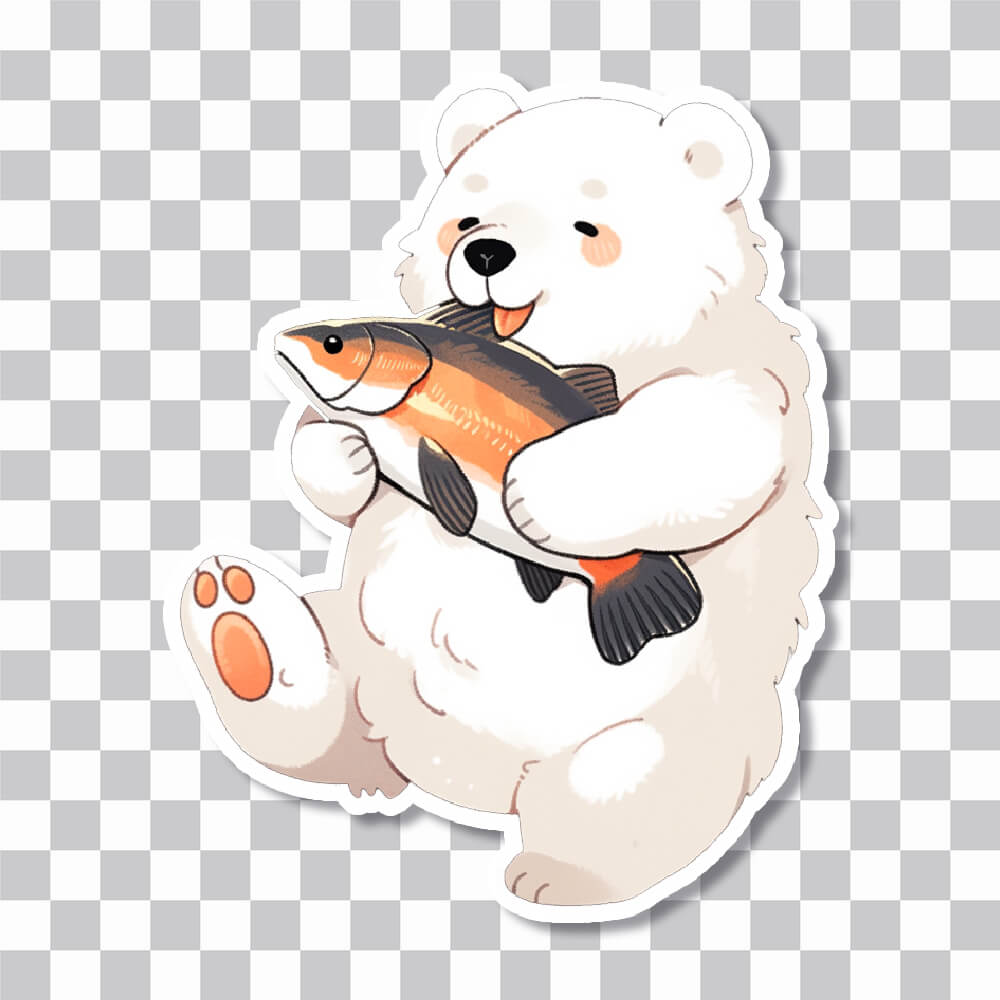 polar bear with a fish sticker cover