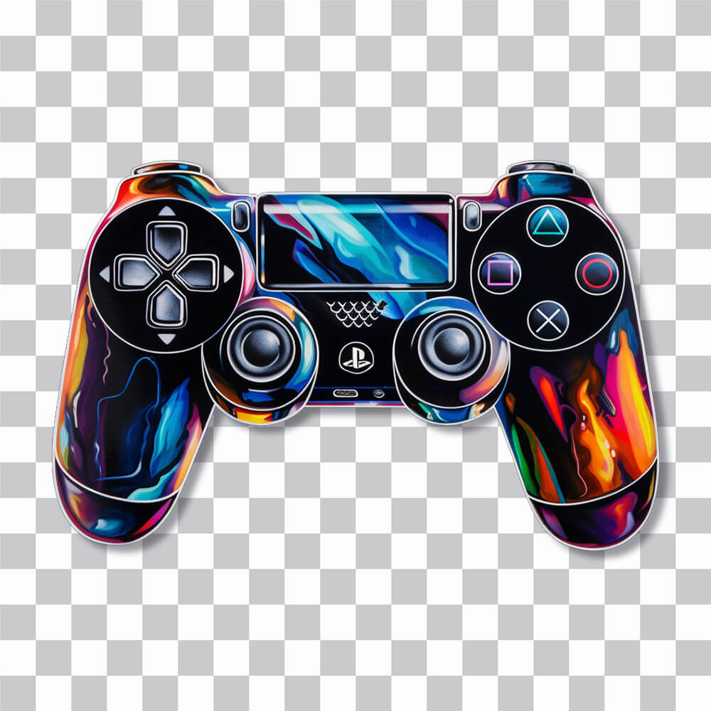 ps4 dualshock in multicolored flames sticker cover