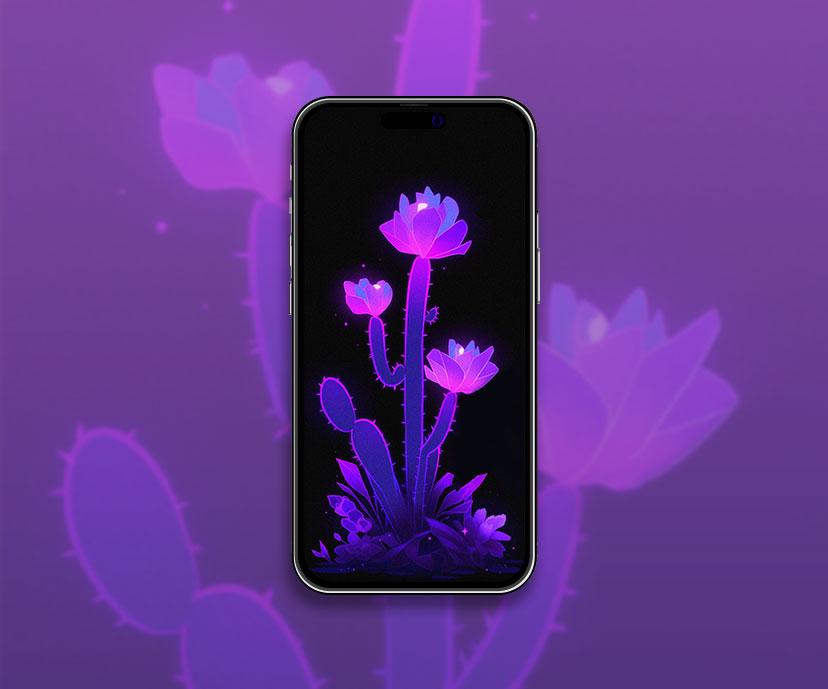 Cactus néon violet fond d’écran foncé Fond d’écran néon cool wallpape