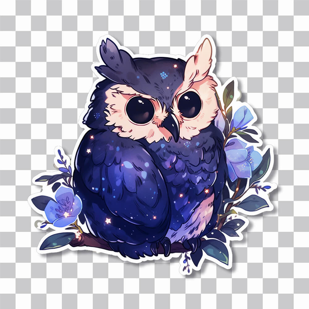 purple owl on branch art sticker cover
