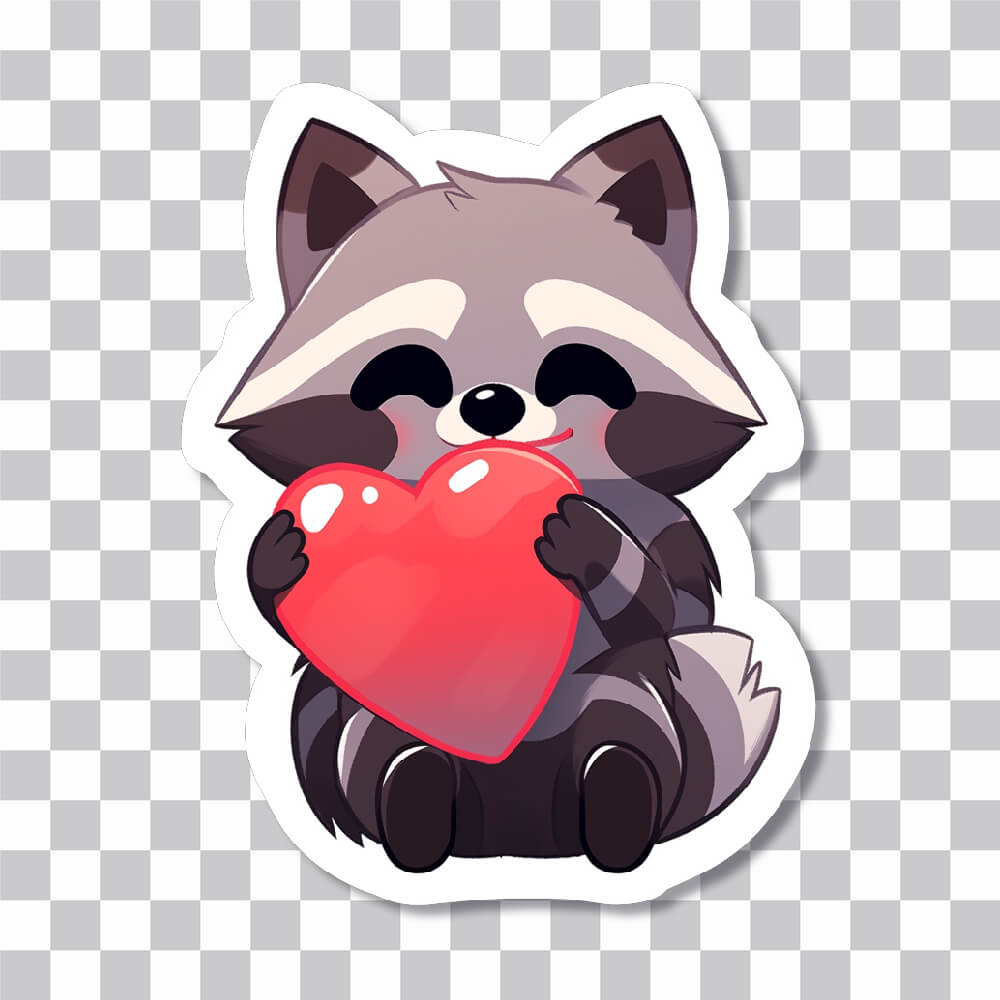 raccoon with heart in paws sticker cover