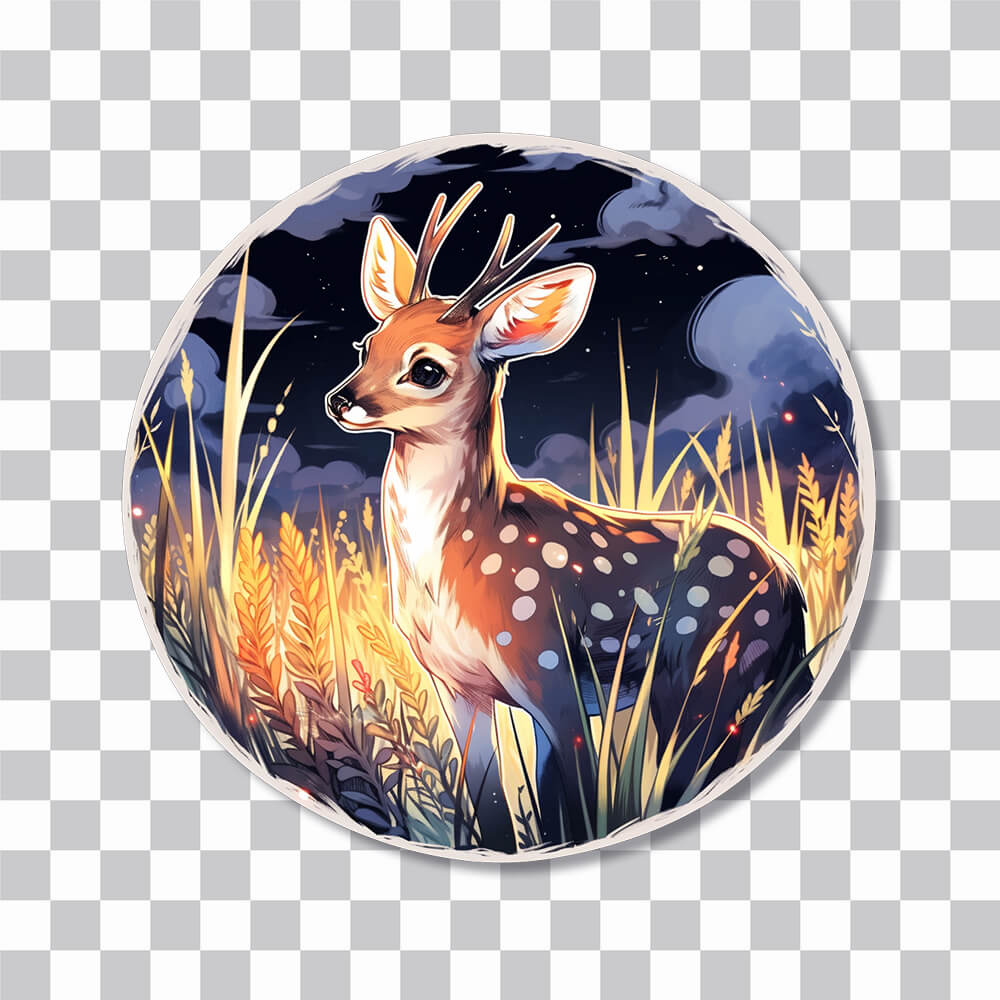 roe deer in a meadow round sticker cover