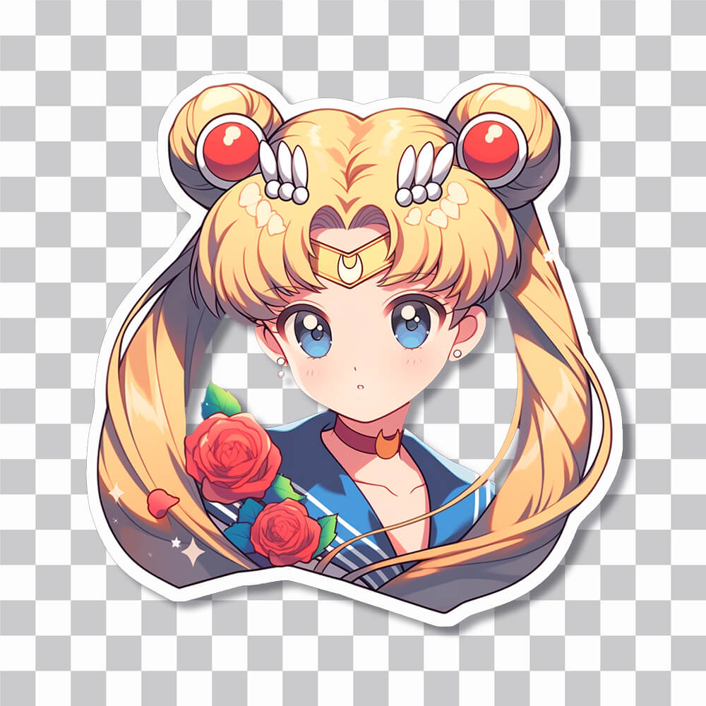 sailor moon with roses anime sticker cover