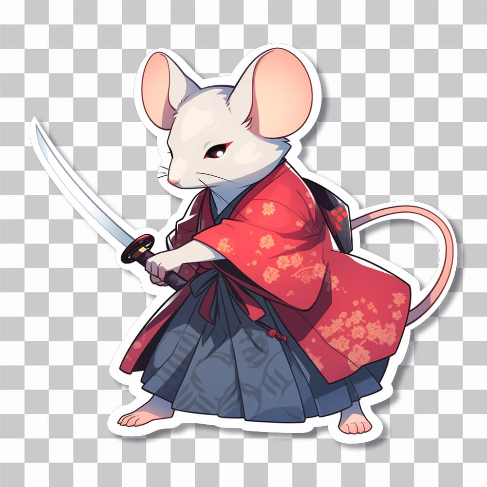 samurai mouse with sword sticker cover