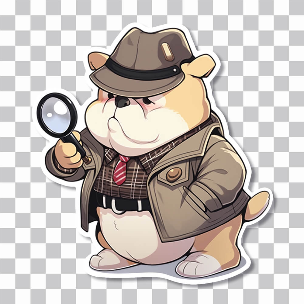 serious detective dog with magnifying glass sticker cover