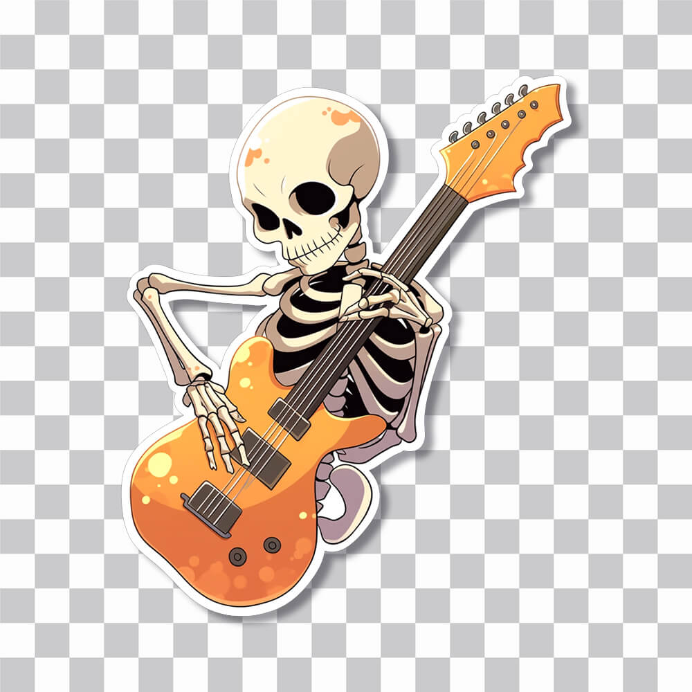 skeleton playing orange guitar sticker cover