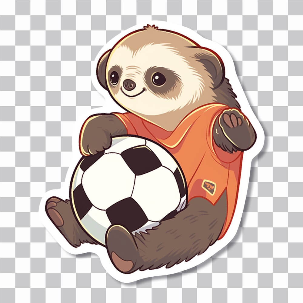 sloth sitting with soccer ball sticker cover