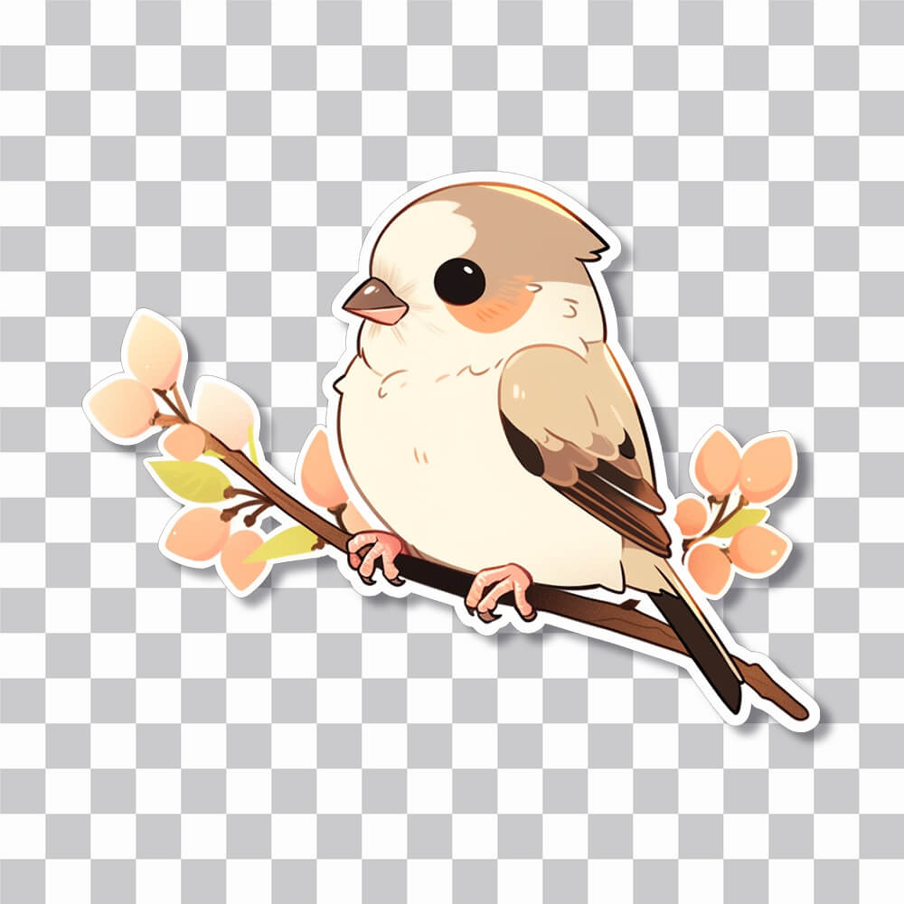 sparrow on a branch cartoon sticker cover