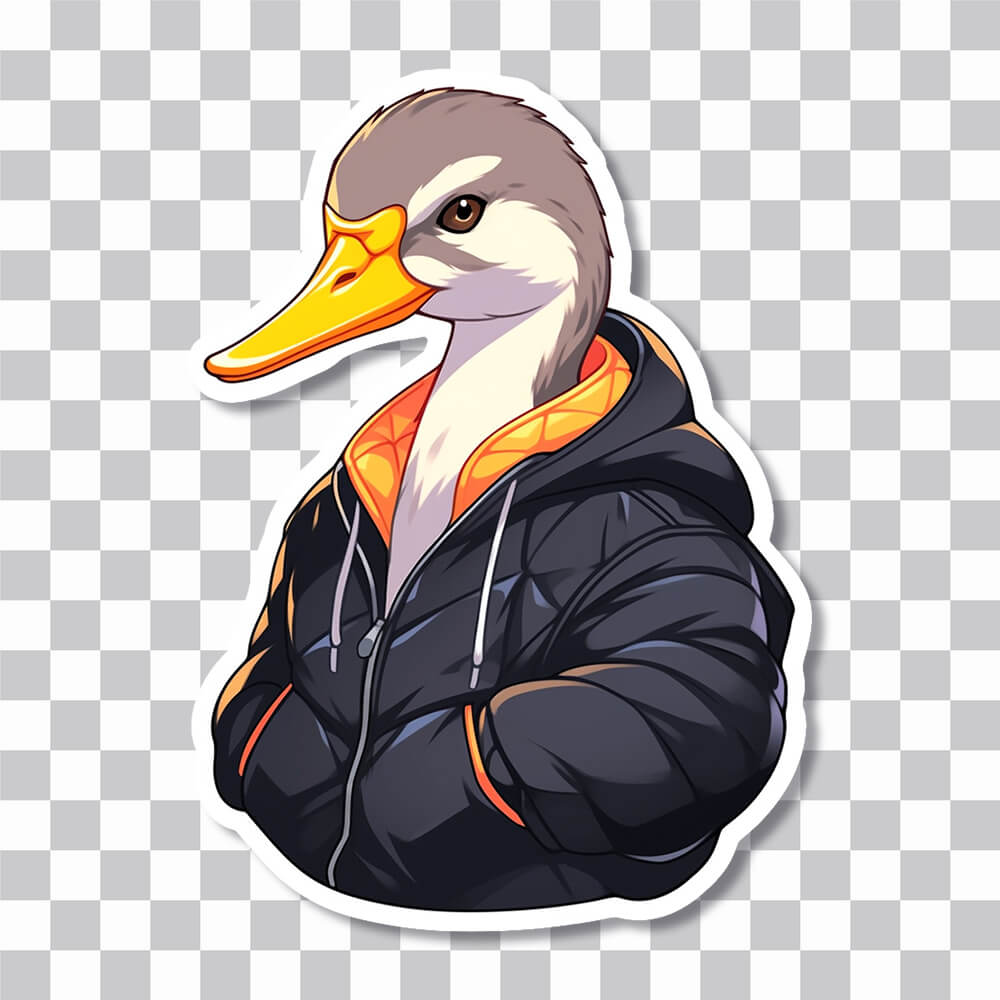stylish goose in a sweatshirt sticker cover