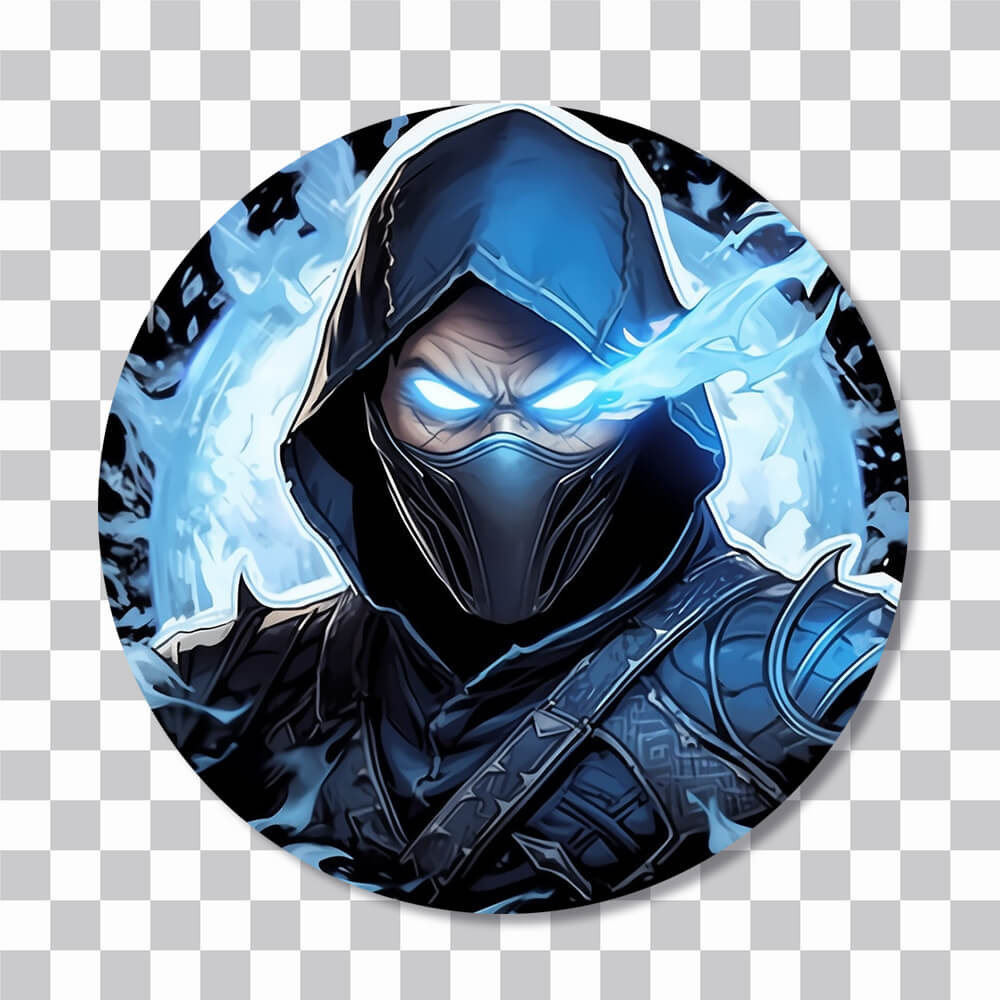 sub zero with glowing eyes round sticker cover