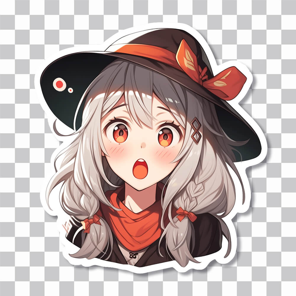 surprised anime girl in a hat sticker cover