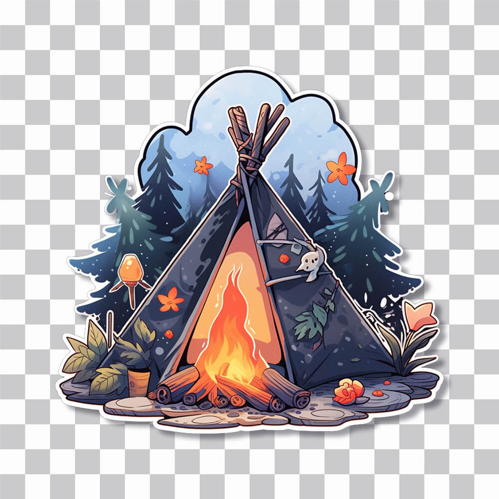 tent and campfire in the woods sticker cover