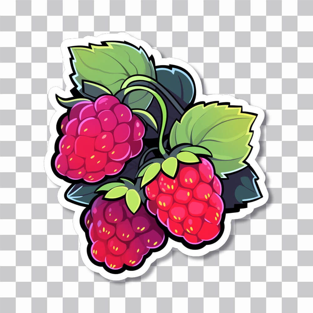 three raspberries with leaves sticker cover