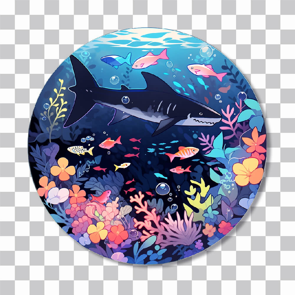 underwater world round sticker cover