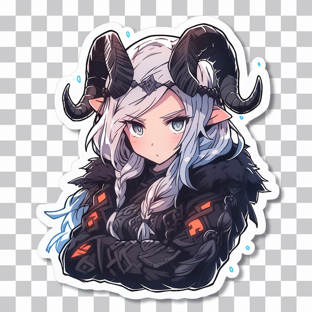 viking anime girl with horns sticker cover