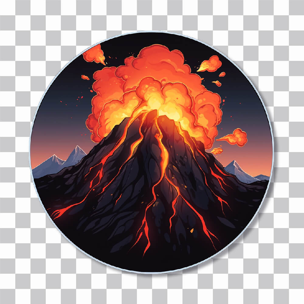 volcano eruption round sticker cover