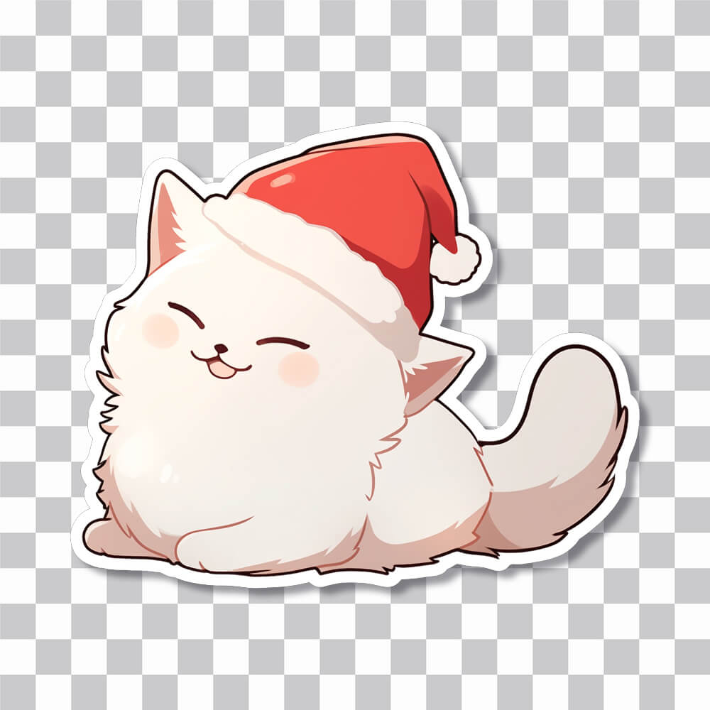 chat blanc avec un chapeau de père noël sticker cover
