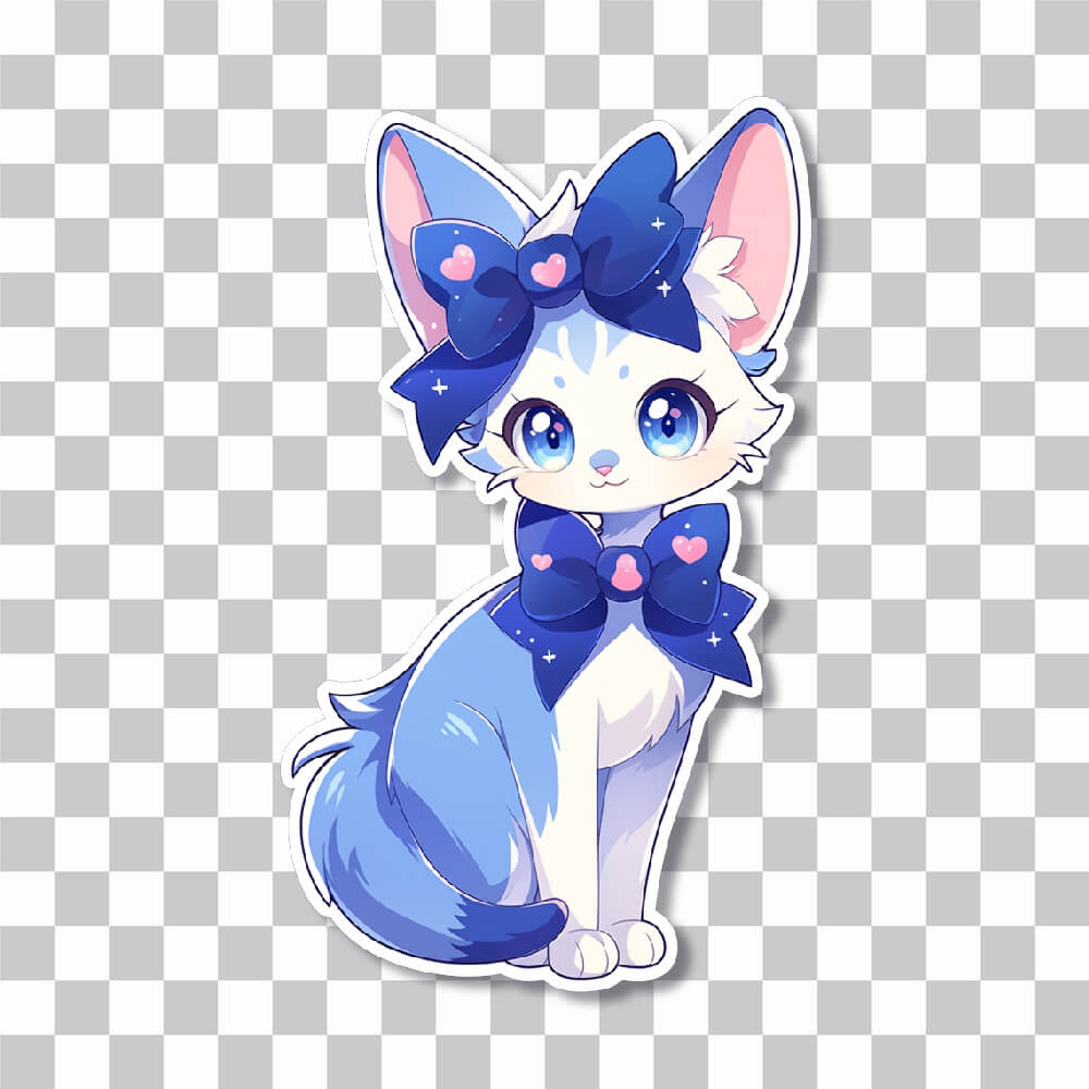 сute blue anime cat with bow sticker cover