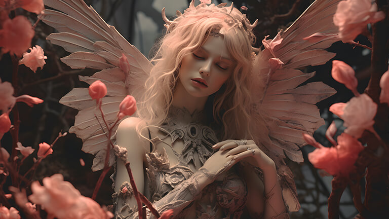 aesthetic angelcore girl flowers desktop wallpaper cover