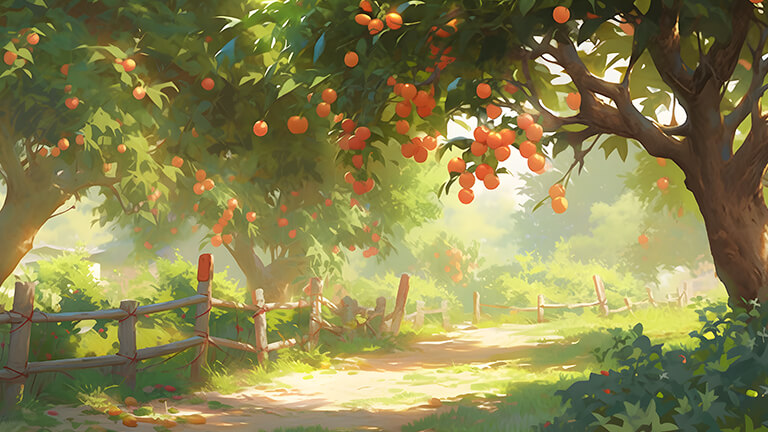 aesthetic apple orchard cartoon desktop wallpaper cover