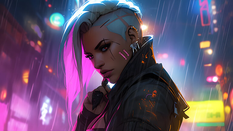 aesthetic cyberpunk girl rain desktop wallpaper cover