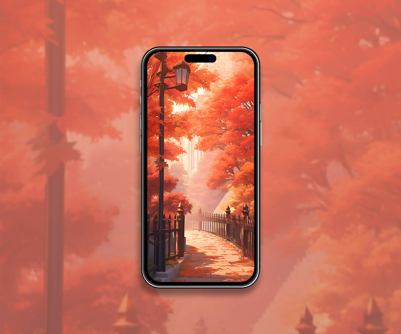 Papel pintado naranja estético del parque del otoño Hermosos árboles del otoño wa