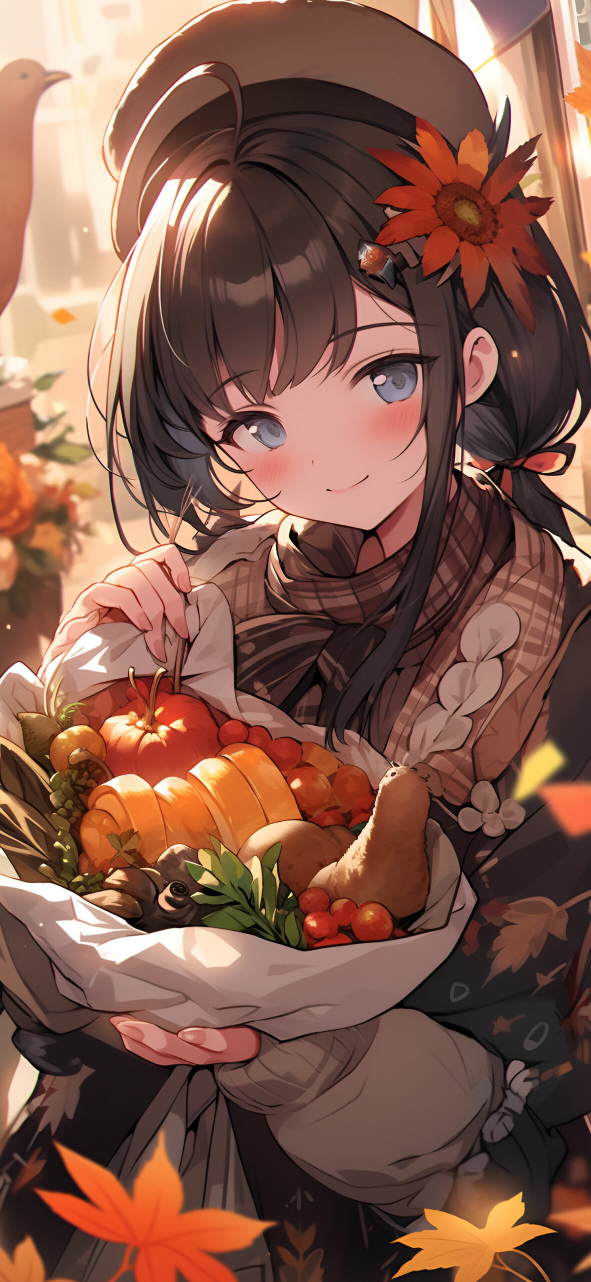 Anime girl with Autumn Harvest Wallpaper Fall Anime Wallpaper
