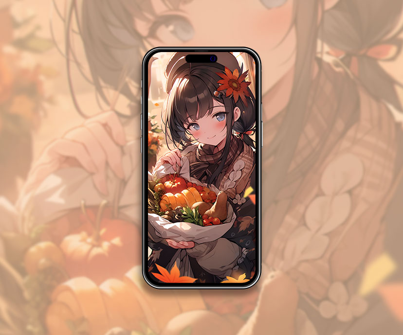 Chica de anime con Autumn Harvest Wallpaper Fondo de pantalla de anime de otoño