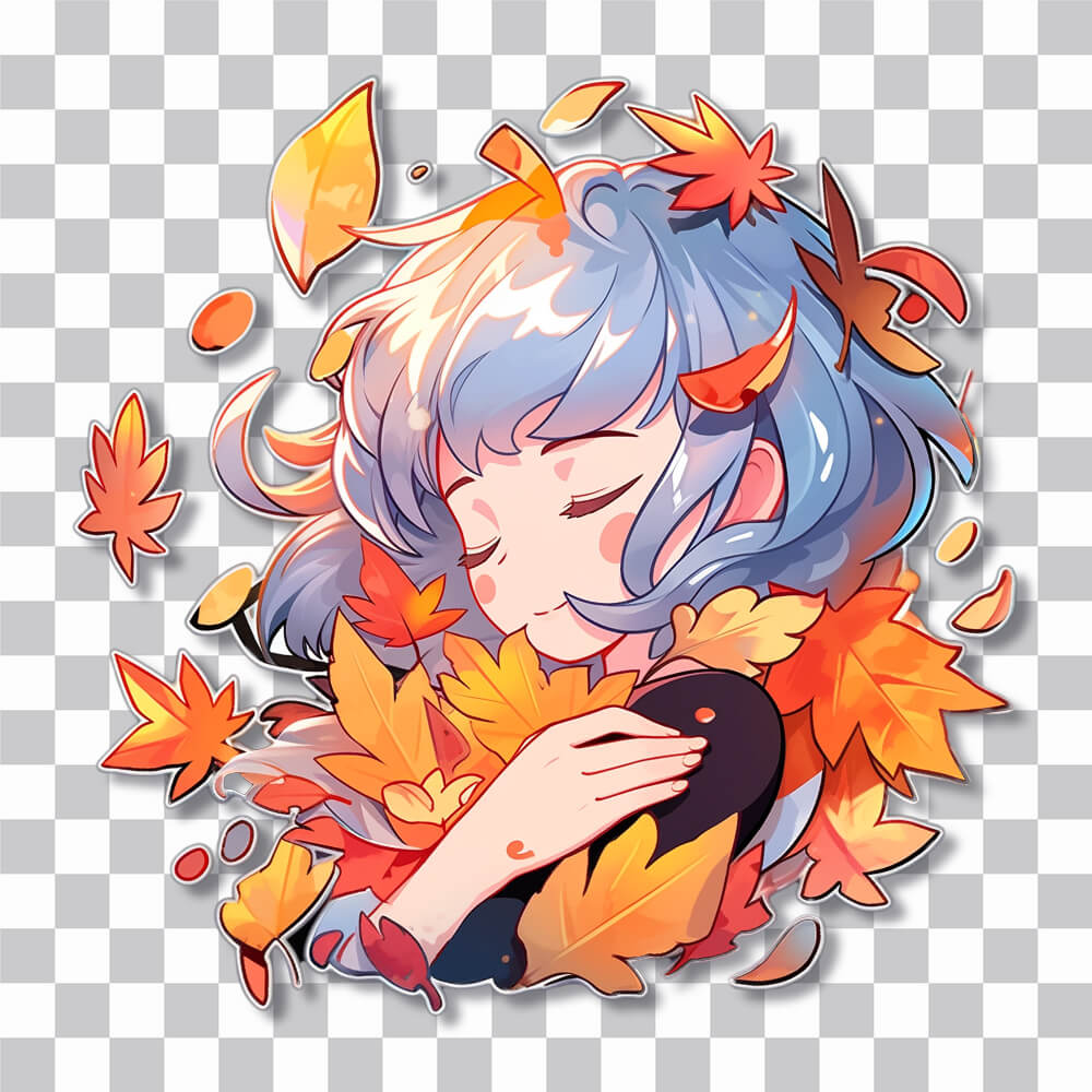 anime girl with autumn leaves sticker cover