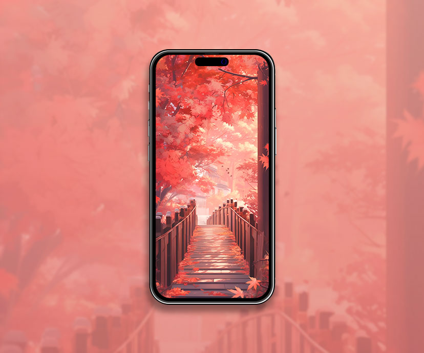 Autumn bridge with red maple leaves wallpaper Aesthetic fall w