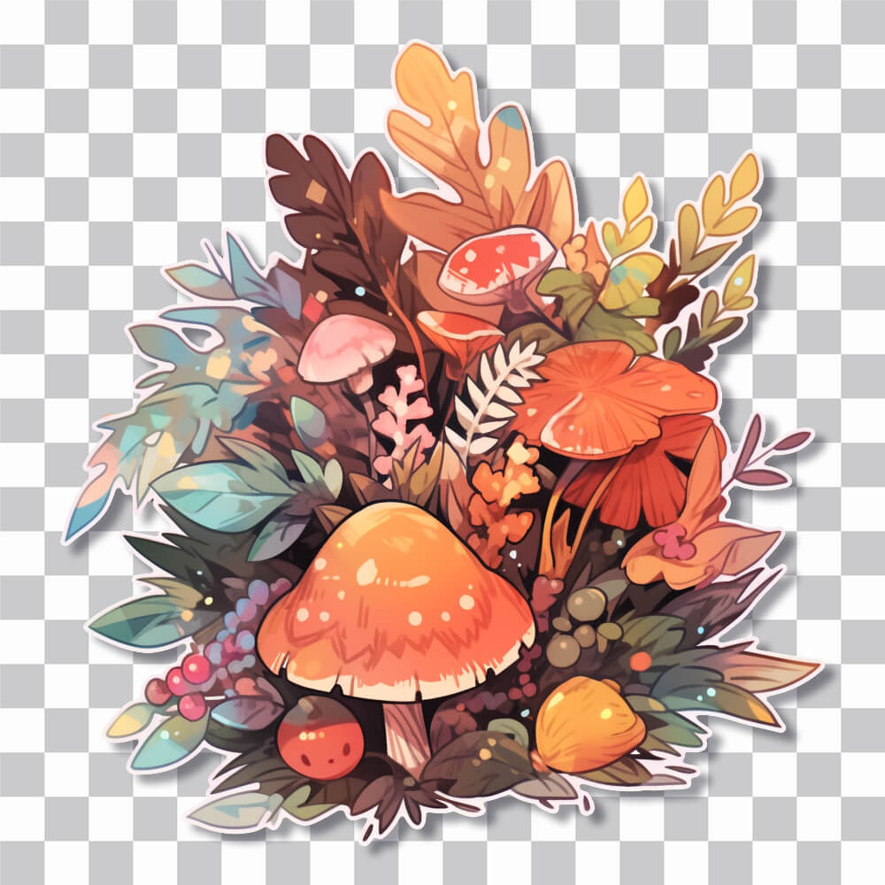 autumn leaves mushrooms composition sticker cover