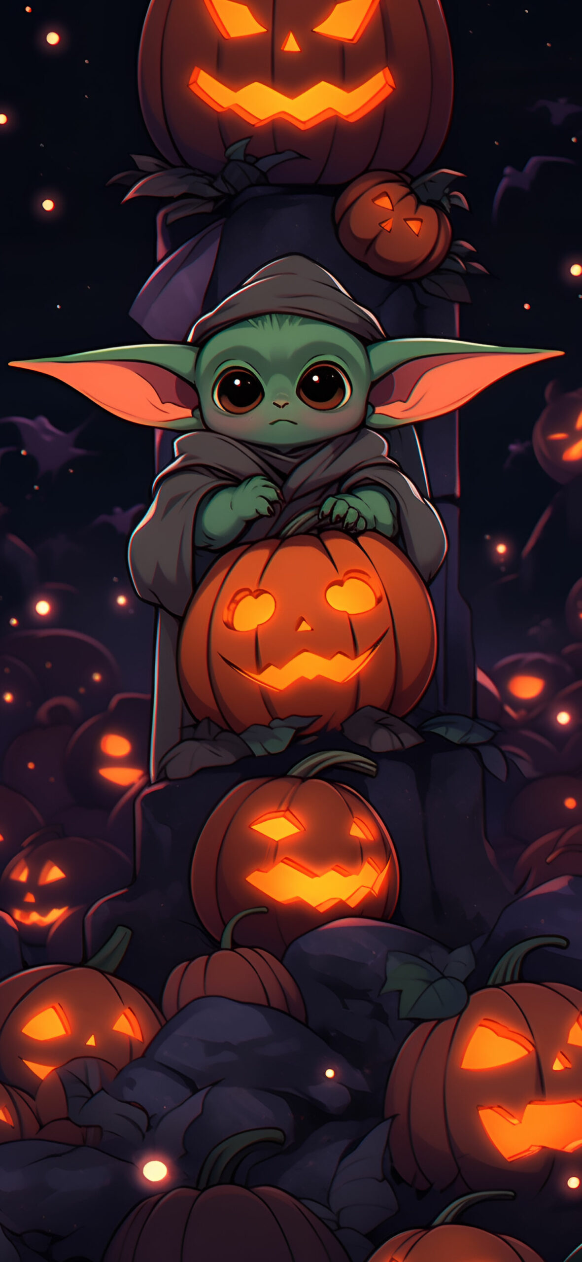 Baby Yoda & Jack o' lantern Halloween Wallpaper Halloween Baby