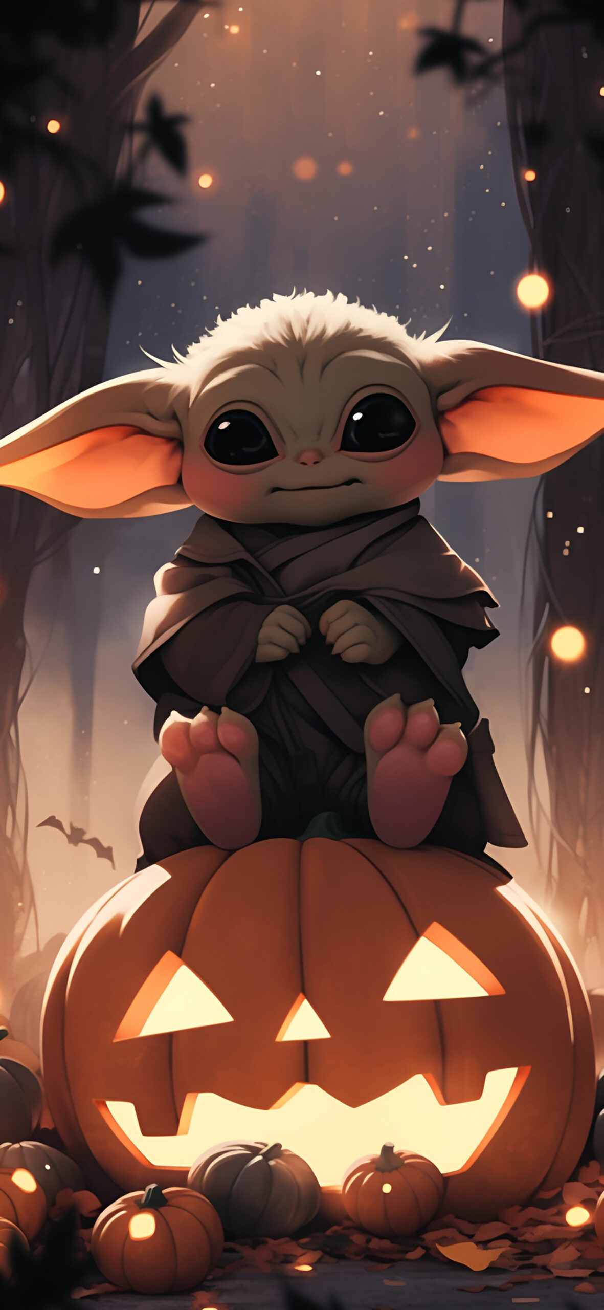 Baby Yoda on Pumpkin Halloween Wallpaper Baby Yoda Halloween W