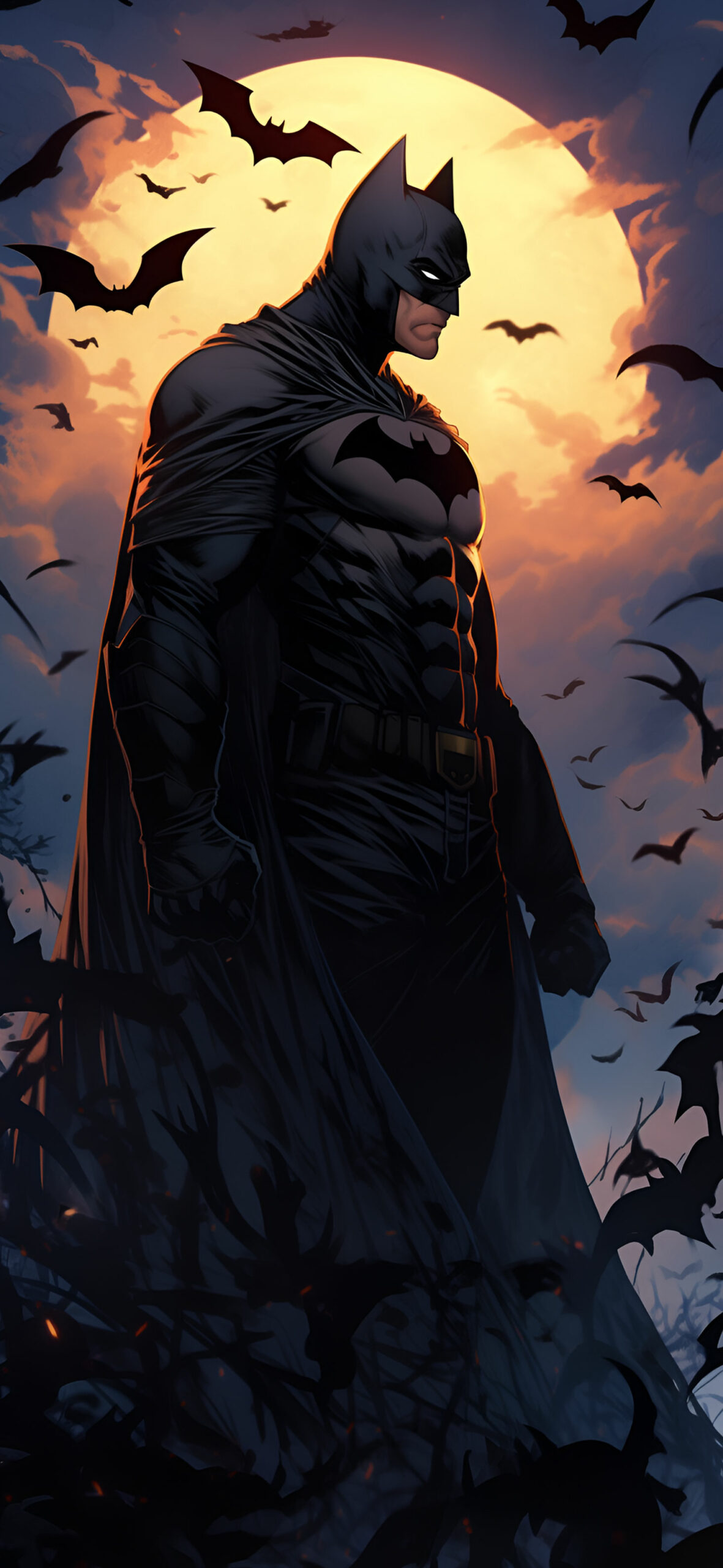 Batman with Bats & Moon Comics Wallpaper Batman Wallpaper for