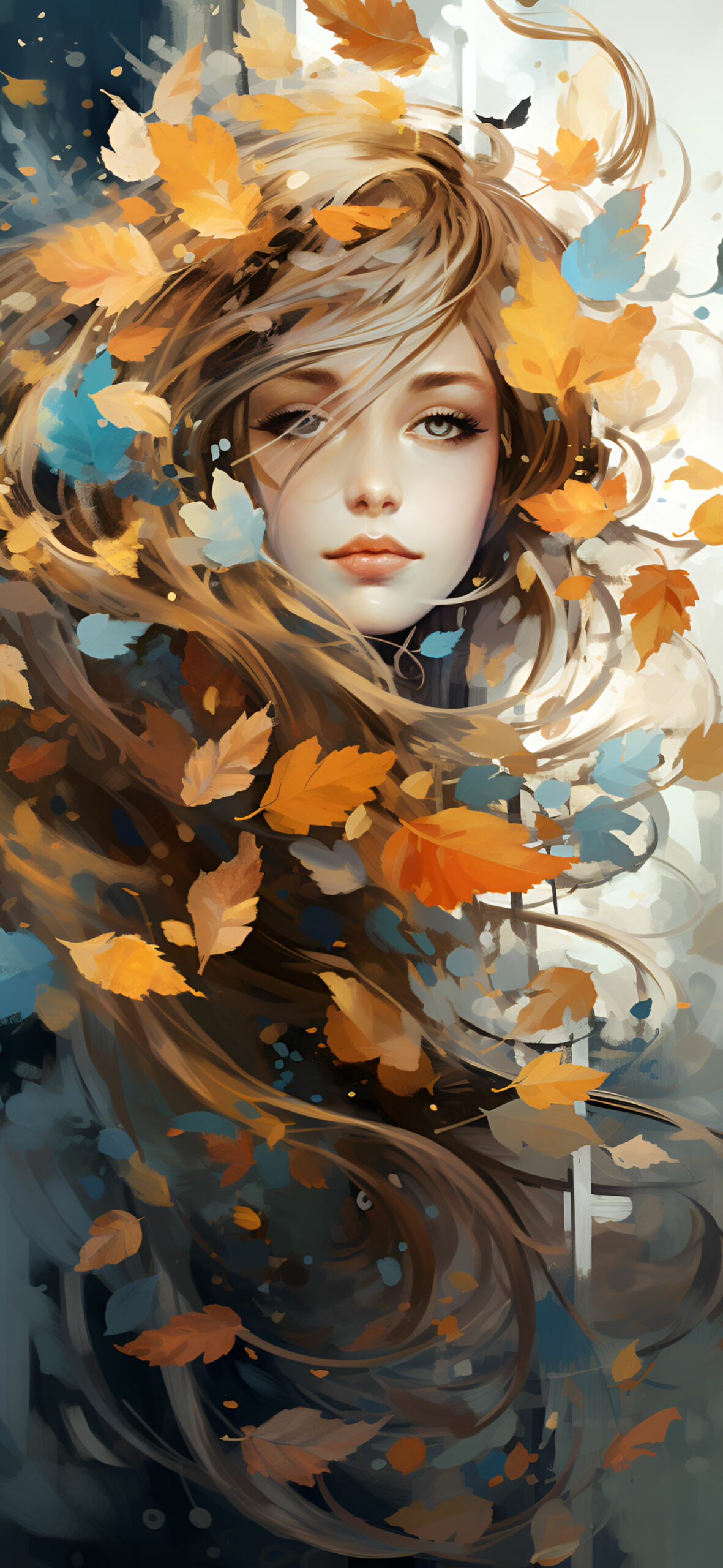 Beautiful Girl in Autumn Leaves Art Wallpaper Autumn Wallpaper