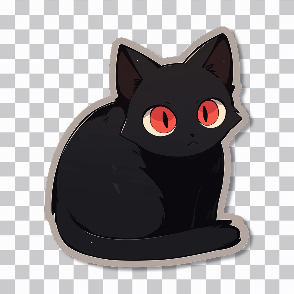 black cat with red eyes cartoon sticker cover