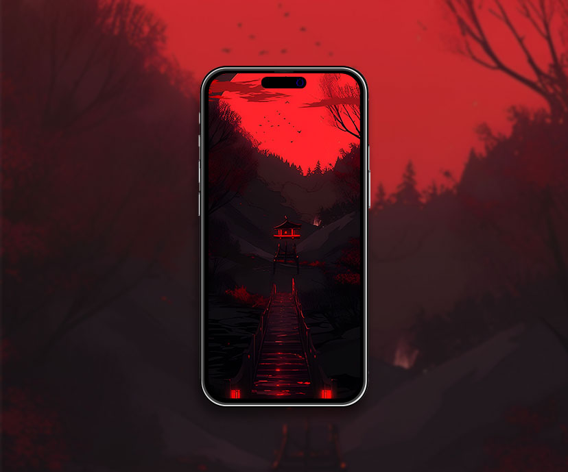 Bridge & Red Moon Dark Wallpaper Red Moon Wallpaper para iPhone