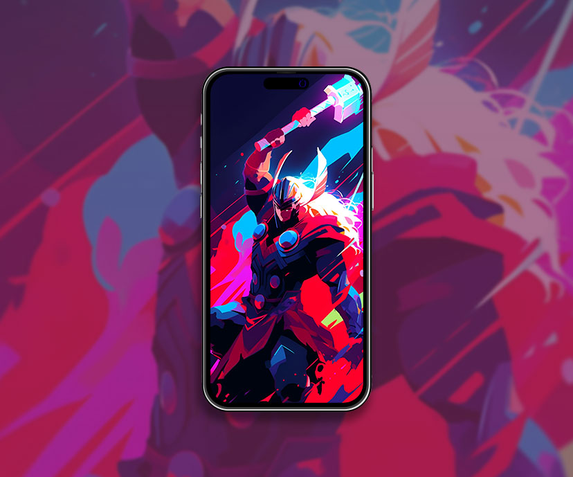 Thor coloré avec Hammer Art Wallpaper Thor Fond d’écran pour iPh