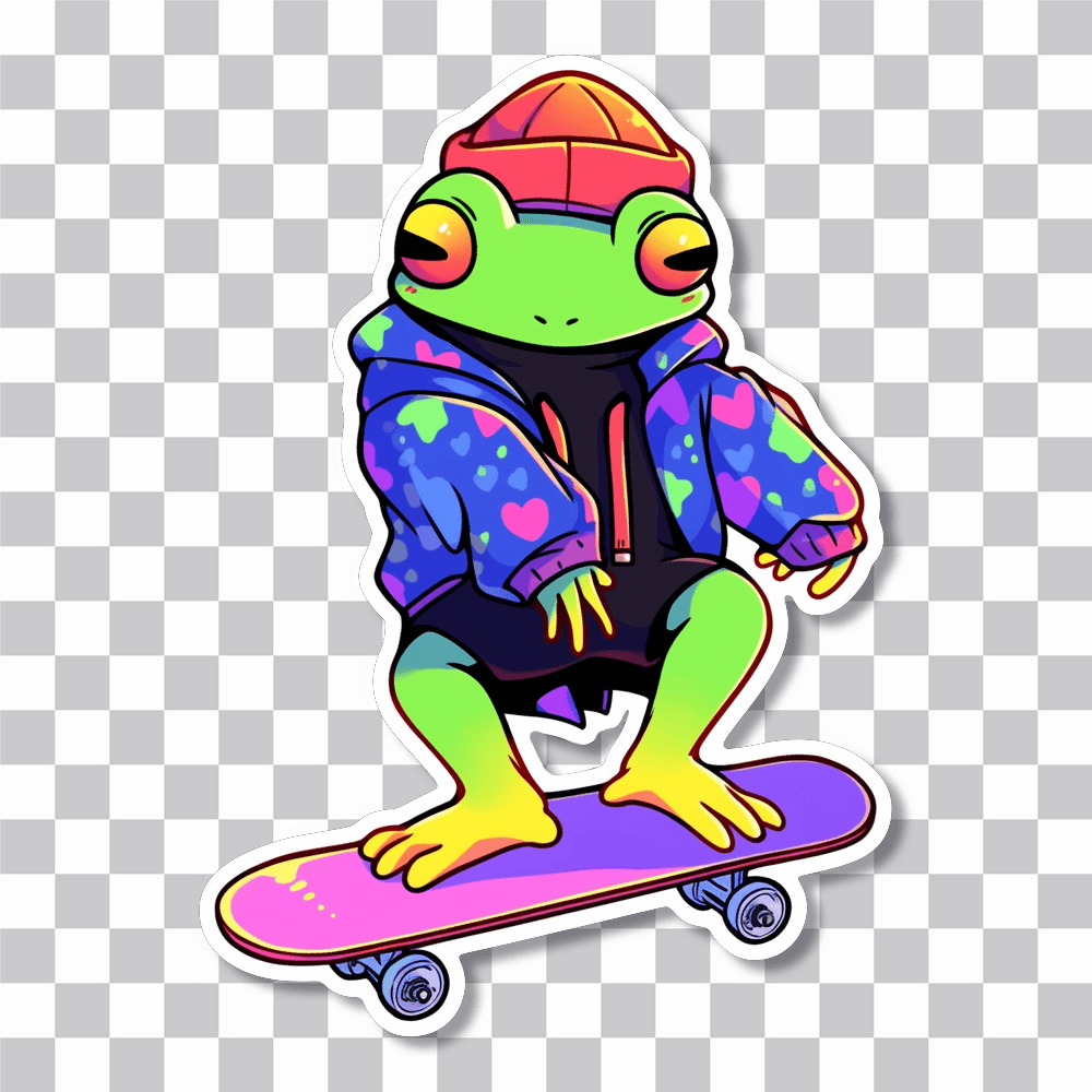 colorful trippy frog on skateboard sticker cover