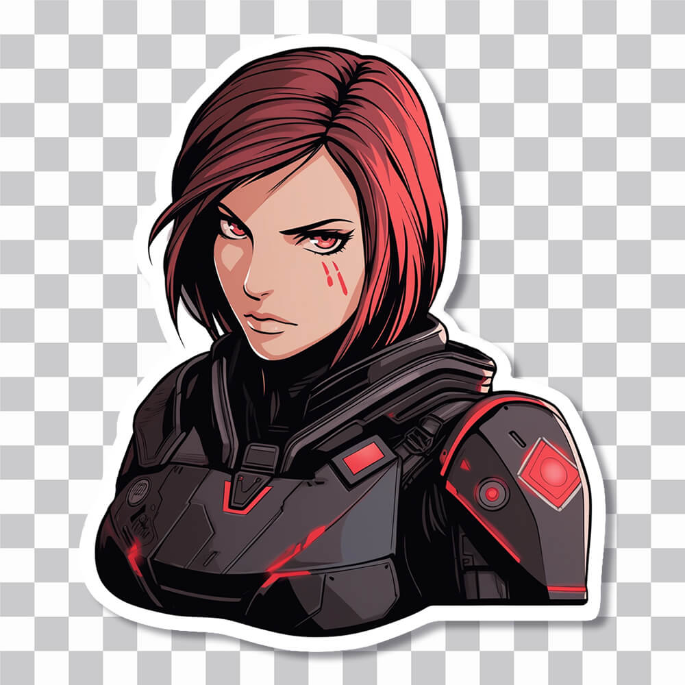 commander girl with red eyes sticker cover
