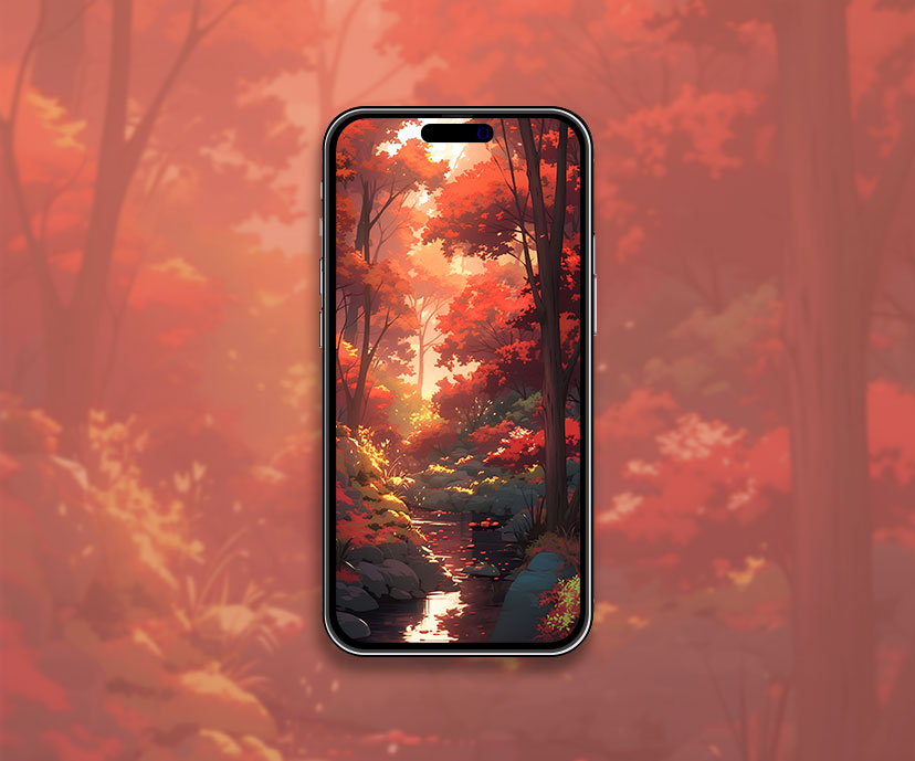 Cozy autumn forest with a stream wallpaper Warm fall aesthetic