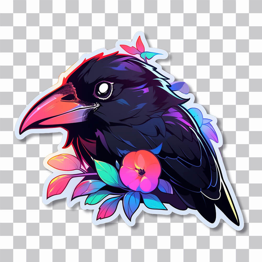 crow leaves colorful sticker cover